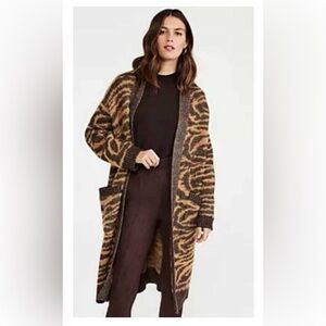 Ann Taylor Tiger Jacquard Duster Cardigan/Chunky Coat